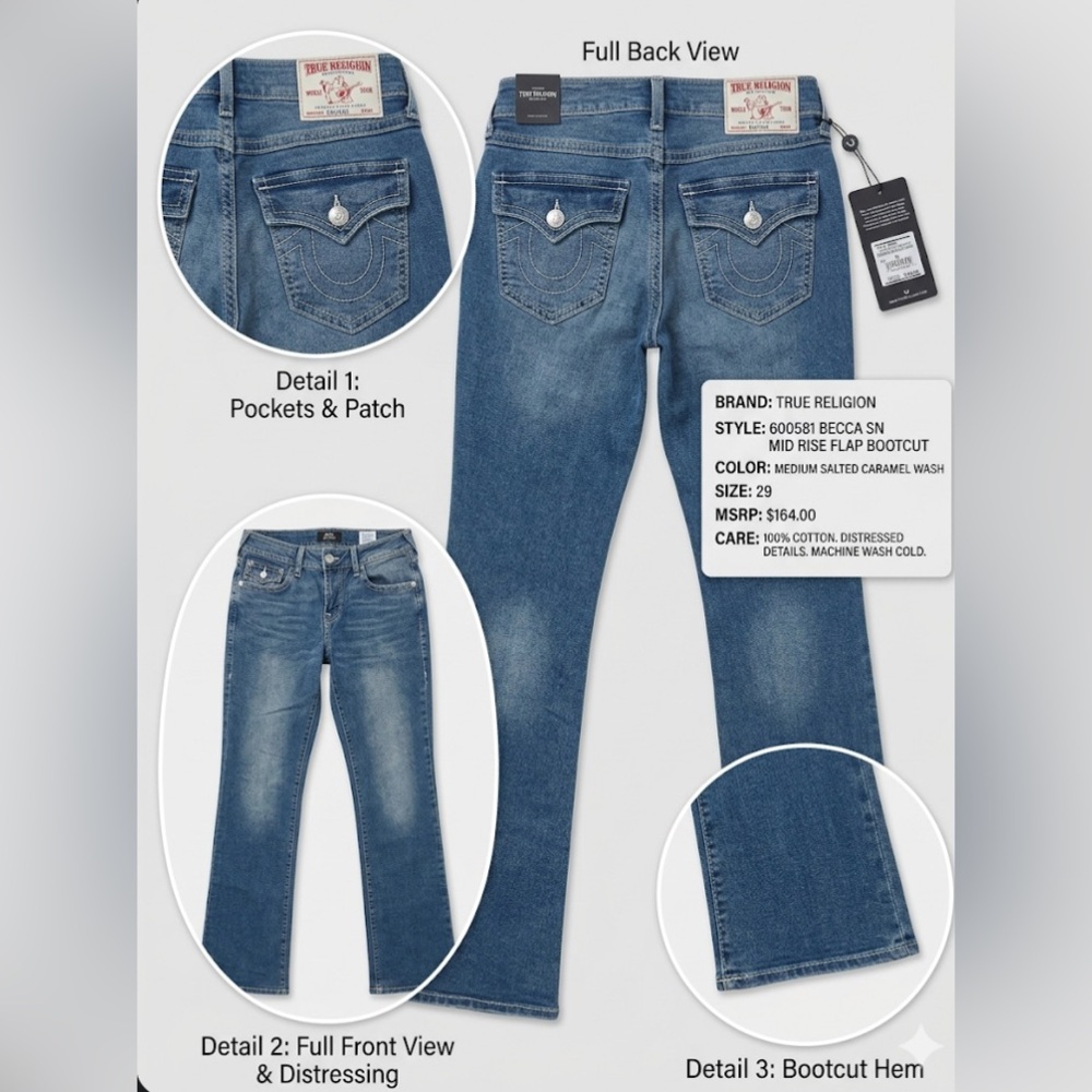 True Religion Medium Salted Caramel Wash Bootcut Jeans